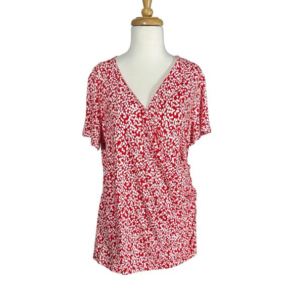 Talbots Red White Dotted Wrap Front Short Sleeve Tee Sz XL - Picture 1 of 5